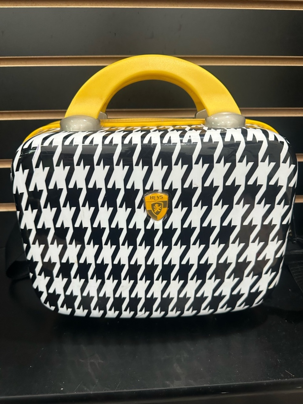 HEYS Cosmetic Luggage Black & White Houndstooth Hard Case Bag with Yellow Handle